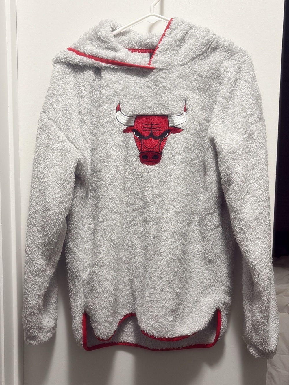 NBA Girls Plush Hooded Jacket in White with Red Trim